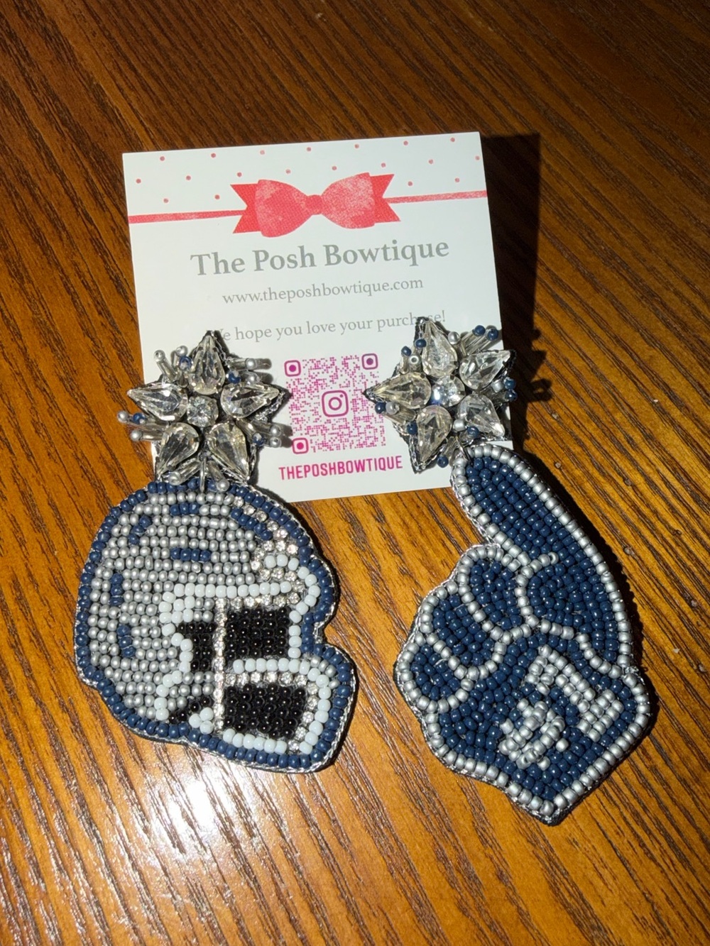 NWT Dallas Football Blue Silver Helmet #1 Finger Seed Bead Mismatch Earring